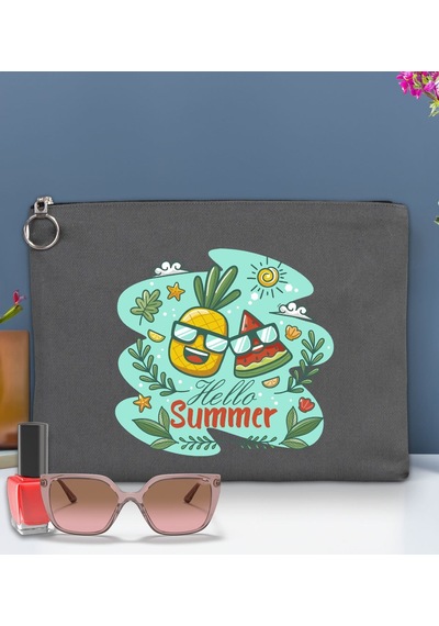 Bk Gift Yaz Temalı Astarlı Antrasit Portföy Çanta 30x21cm, Baskılı El Çantası, Organizer Çanta Çok Renkli