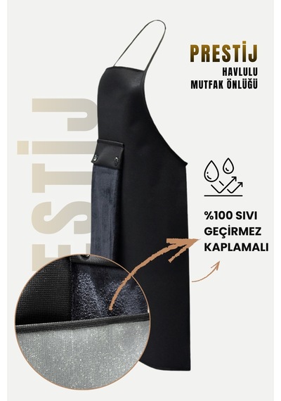 Prestij Sıvı Geçirmez Su Geçirmez Mutfak Önlüğü Siyah