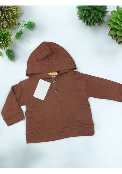 Çikoby Erkek Bebek Yan Cep Detaylı Kapüşonlu Sweatshirt-14871 Kahverengi