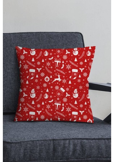 Kırmızı Christmas Çift Taraflı Yastık Kırlent Kılıfı Krl1057n11