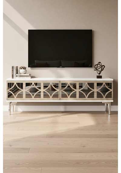 Tsa1236bts - Öztv120 Tv Stand, Tv Sehpası Beyaz - Traverten - Sılver 120cm