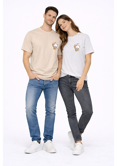 Nevermind Sevgili Kombini Minimal Ayıcık Kalp Baskılı Çift Tişört Oversize Beyaz