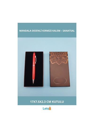 Mandala Desenli Kırmızı Touchpen Tükenmez Kalem Çok Renkli