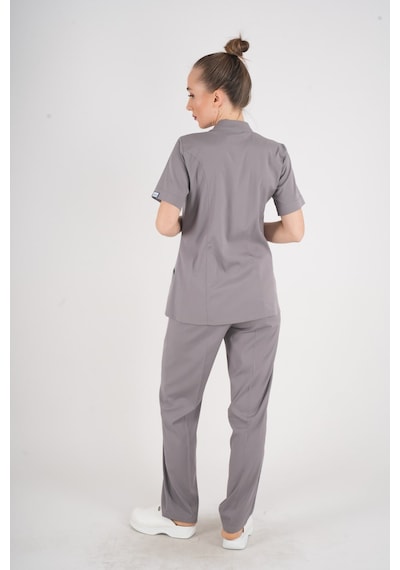 Aylu Model Soft Likra Gri Doktor Hemşire Hastane Scrubs Üniforma Takımı Gri