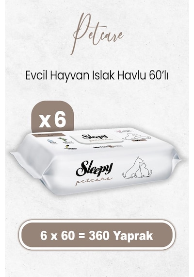 Sleepy Petcare Evcil Hayvan Islak Havlusu 60 x 6 Adet 360 Yaprak