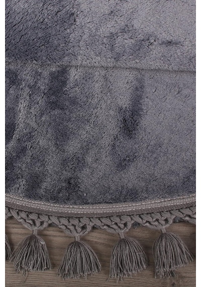 Bonny Home Relax Antrasit Yuvarlak Çocuk Odası Halısı, 120x120 Cm, Ponpon Saçaklı, Peluş Çok Renkli