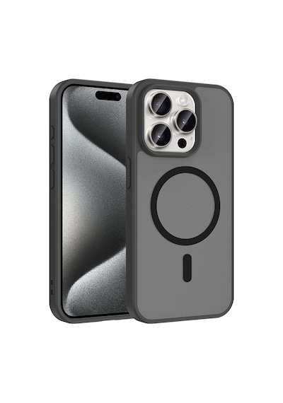 Apple Uyumlu iPhone 15 Pro Kılıf M-safe Şarj Özellikli Mkst Babet Kapak - Siyah