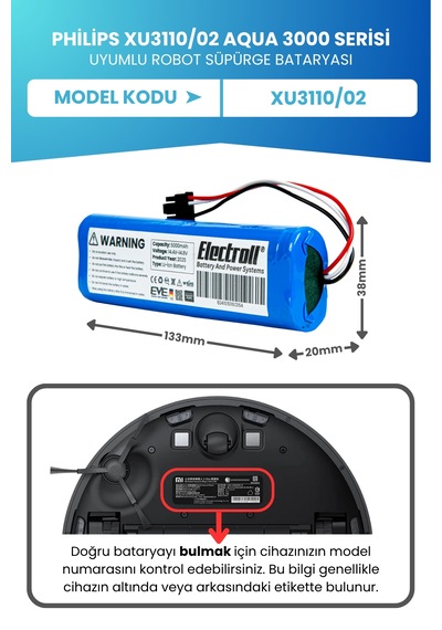 Philips Xu3110/02 Aqua 3000 Serisi Uyumlu Batarya 5000mah