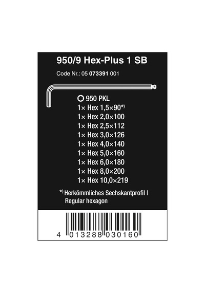 Wera 950 Pkl/9 Sm Sb L Anahtar Seti, Metrik, Krom Kaplama, 9 Parç