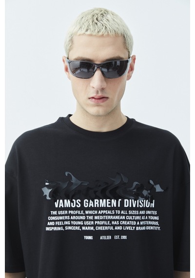 Atelier Kabartma Baskılı Oversize Tişört Siyah