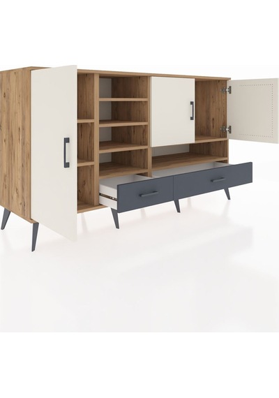 Kronos Konsol 8 Raflı 2 Çekmeceli 3 Kapaklı 176x59x99 Çam-aytaşı/ Çam-aytaşı/antrasit