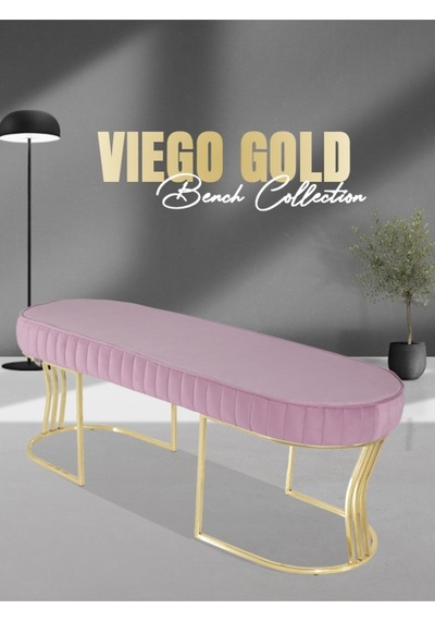 Viego Gold Striped- Pembe Kapitoneli Chester Model Puf & Bench & Koltuk & Uzun Makyaj Puff & Yatak Ucu &önü