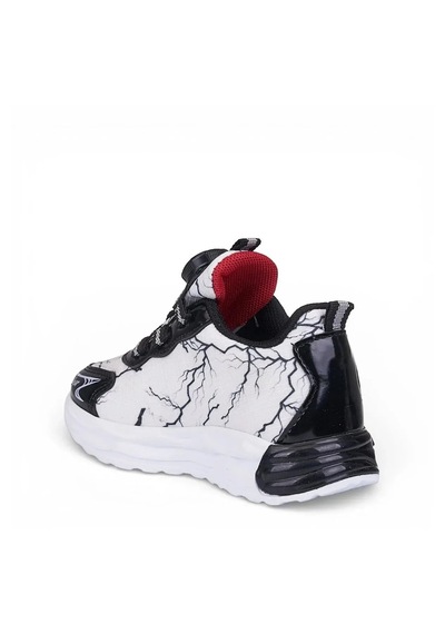 Zacoz Erkek Çocuk Akıllı Bağcıklı Ateş Desenli Spor Sneaker Ayakkabı Siyah Beyaz