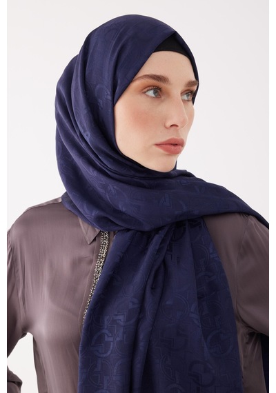 Mirsoy Scarf Daka Desen Parlak Jakar Şal - Lacivert Lacivert