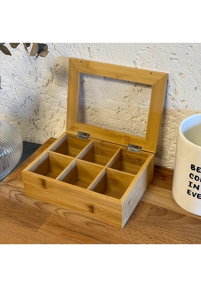 Bambu Organizer, Çay Kutusu,  Takı Kutusu, Mıknatıslı Kapak,  Premium Kalite 6 Şeffaf Kapak çok renkli