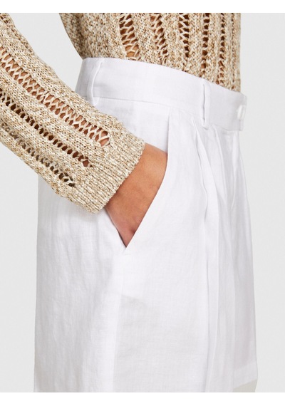 Sisley %100 Keten Önü Çift Pileli Şort Kadın Beyaz Şort - 324p4aghl9013