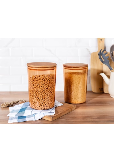 Madame Coco Yuviera 2300ml Ahşap Kapaklı Saklama Kabı 2'li 1ksakl0426 Diğer