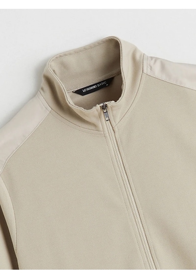 Lc Waikiki Bej Dik Yaka Erkek Fermuarlı Sweatshirt