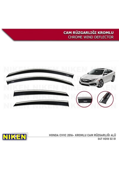 Honda Civic Kromlu Cam Rüzgarlığı 4'lü Set 2016-2021 Uyumlu