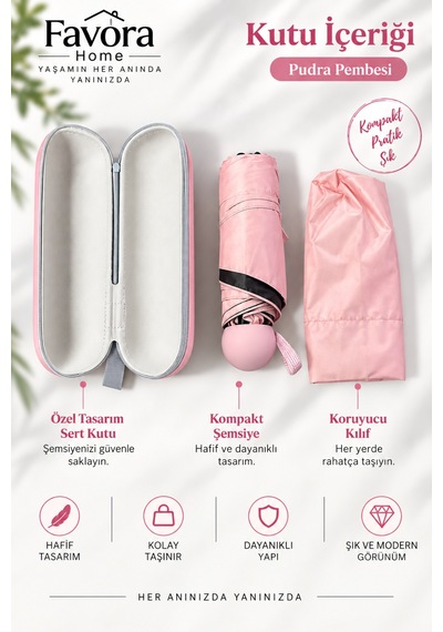 Favora Rainbox Kapsül Şemsiye - Kutulu Mini Katlanır Çanta Boy Şemsiye Pudra Pembesi