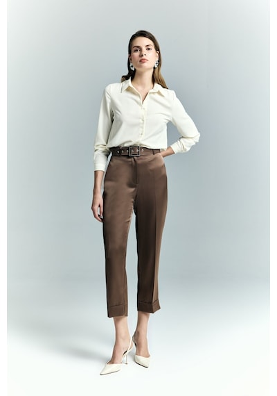 Lisa Saten Duble Paça Pantolon - Kahve-137241 Kahve