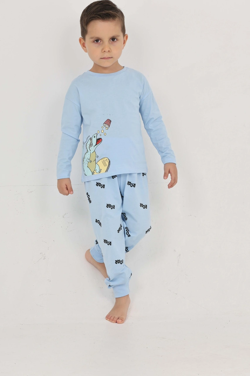 Toontoy Kids Toontoy Erkek Çocuk Roar Baskılı Pijama Takım Mavi