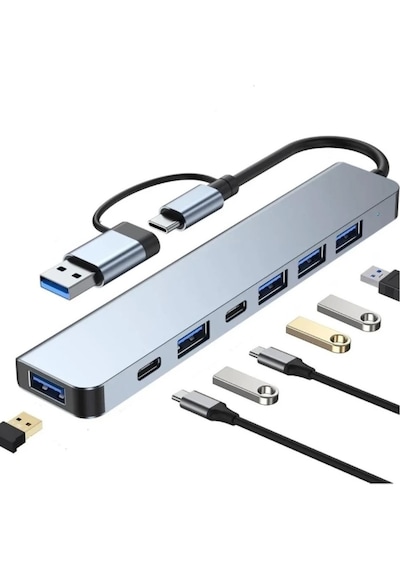 Type-c Adaptör 7in1 Usb 3.0 & 2.0 Hub Type-c Çoklayıcı Dönüştürücü Hızlı Şarj Destekli