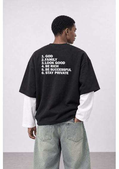 Respire Erkek Double Sleeve Oversize Sweatshirt Siyah