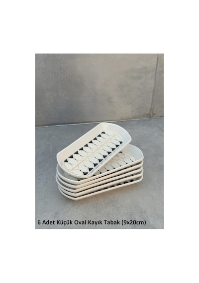 6lı Set Seramik Küçük Boy Oval Kayık Tabak Seti - 9x20cm Beyaz