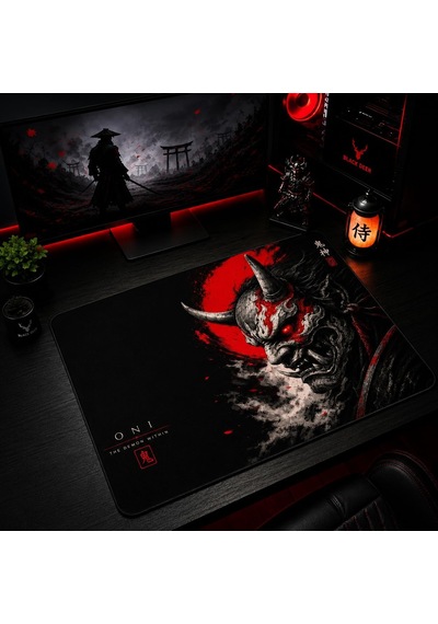 Baskılı Dijital Tasarımlı Oyuncu Mouse Pad, Kaymaz Taban, Dikişli Gaming Mouse Pad Oni 50x40 Cm
