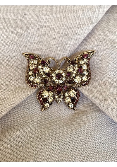 Black Diamond Swarovski Taşlı Kelebek Broş Mor