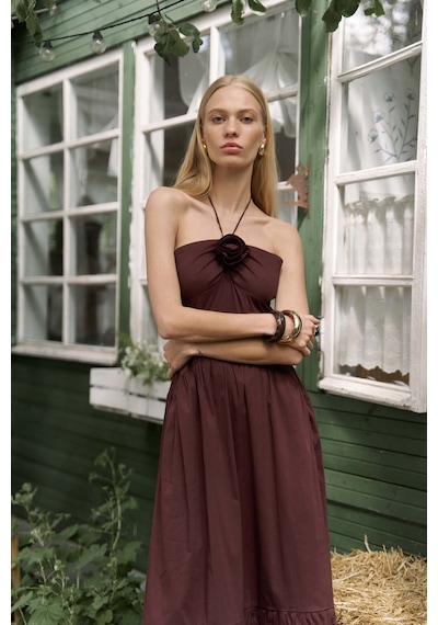 Mai Collection Mai Studios Co. Elisa Gül Detay Bordo Uzun Elbise Bordo