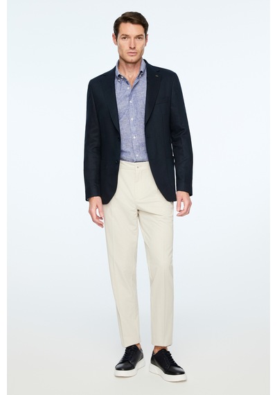 Morven Erkek Lacivert Dokuma Trend Düz Slim Fit Mono Yaka Ceket 26ys002004200 Lacivert