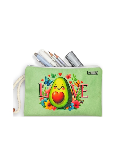 Love Avokado Çiçekli Desenli Kalem Kutusu Yıkanabilir Bez Kalemlik