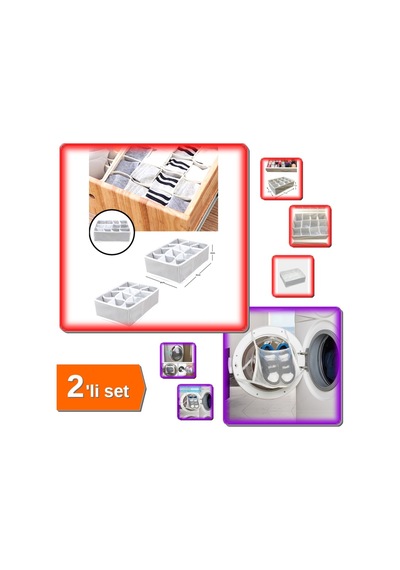 Pratik 12 Bölmeli Çekmece Düzenleyici + Ayakkabı Yıkama Filesi - Kapak Bağlamalı - 2li Set X3n0r8 El Diğer