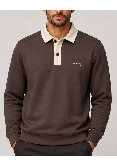 Redline Snap Erkek Regular Fit Düğmeli Kışlık Sweatshirt Kahve