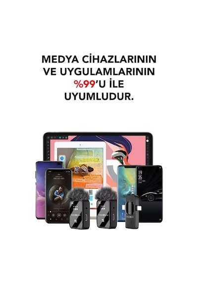Kablosuz Yaka Mikrofonu Type-c iPhone Uyumlu Aux 2'li Gürültü Engelleyen Profesyonel Ses Kayıt Stüdyo 3in1