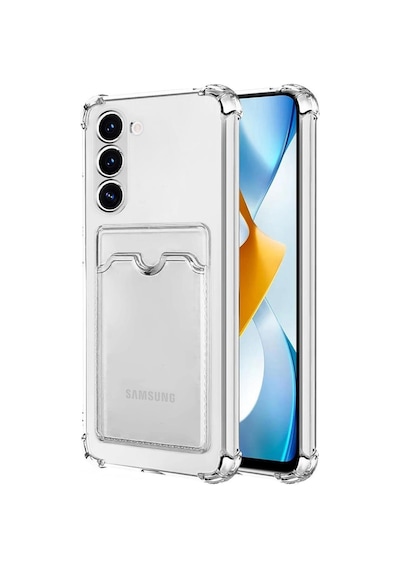 Samsung Galaxy Uyumlu S22 Plus Kapak Kamera Korumalı Kartlıklı Darbe Emici Özellikli Şeffaf Silikon Kılıf