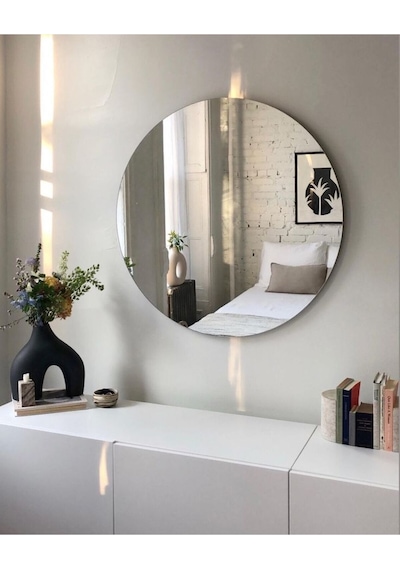 Ayna / Yuvarlak Ayna / Dekoratif Ayna / Banyo Aynası/konsol Aynası/50 Cm Çapında 50 X 50 Gümüş