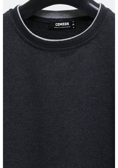 Comeor Erkek Çift Bisiklet Yaka Standart Rahat Kesim Sweatshirt Cmrb68-Antrasit
