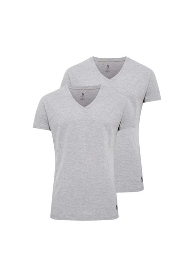 U.S. Polo Assn. 80194 Erkek Gri Melanj 2'li Kısa Kol V Yaka Atlet