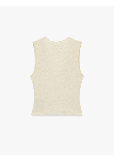 Koton Bürümcük Kumaş Slim Fit Kolsuz V Yaka Bluz Ekru 6sak10015ek