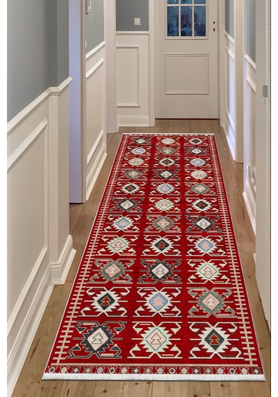 Dijital Baskı Pamuk Dokuma Taban Desenli Yolluk Koridor Halısı Kırmızı 831075436 Kırmızı