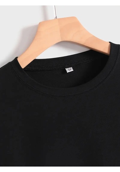 Genel Marka 20/1 Penye Compack Baskılı Oversize Kısa Kol Bisiklet Yaka T-shirt - Siyah - Renkli