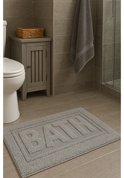 Bath Banyo Paspası 80x50 Dekoratif, Yıkanabilir, Tüylenme Yapmaz, Yumuşak Doku Antrasit