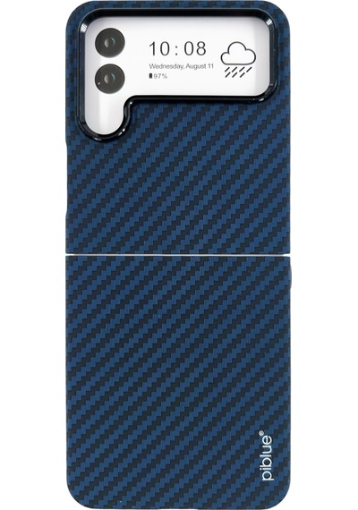Nettech Samsung Galaxy Uyumlu Z Flip 4 Karbon Seri Arka Koruma Kılıf Mavi