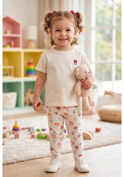 Fuar Baby Pamuklu Esnek Bebek Ve Çocuk Taytı - 9 Ay - 5 Yaş Buket Çiçek Desenli