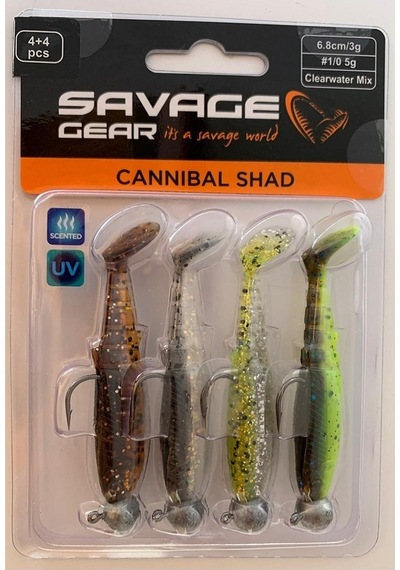 Savage Gear Cannibal Shad 6.8 CM 3 Gr+5 Gr 1/0 Clear Water 4+4 Adet Silikon Seti
