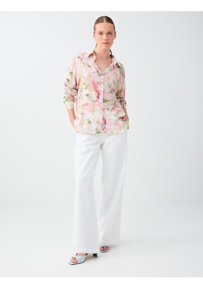 Jimmy Key Kırık Beyaz Floral Desenli Uzun Kol Viskon Gömlek 6sw087805106