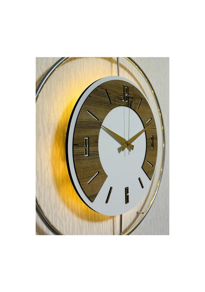 Pey Aksesuar 50x70 Cm Metal Ahşap Ve Işığın Muhteşem Uyumu Duvar Saati Dekoratif Ahşap-m54-kromgrı-beyaz-ceviz-ceviz